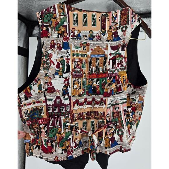 Vintage 90s On Tour Teddy Bear Christmas Scenes Cotton Vest Ugly Sweater Holiday - Picture 2 of 7
